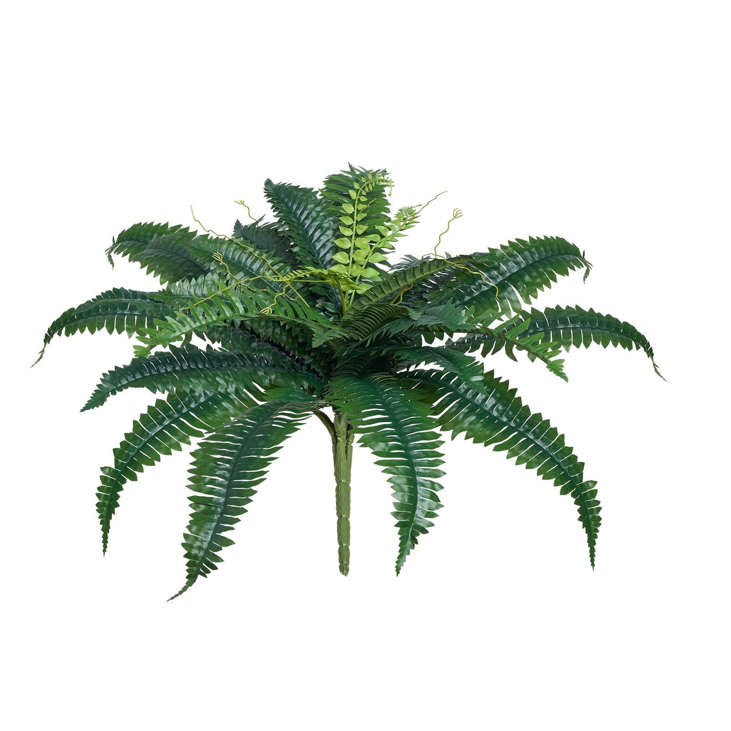 Artificial Boston ferns set with lush green leaves, realistic home decor greenery from FauxMart.com