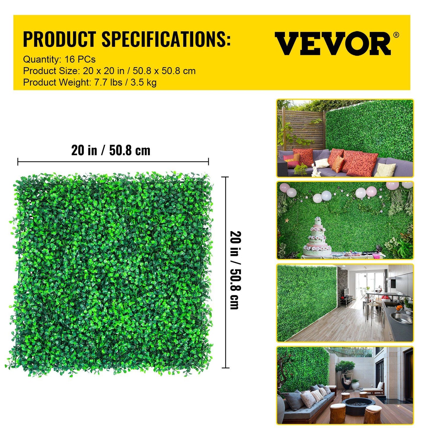 Artificial boxwood hedge panels 20 by 20 inches with lush green leaves for indoor or outdoor decoration