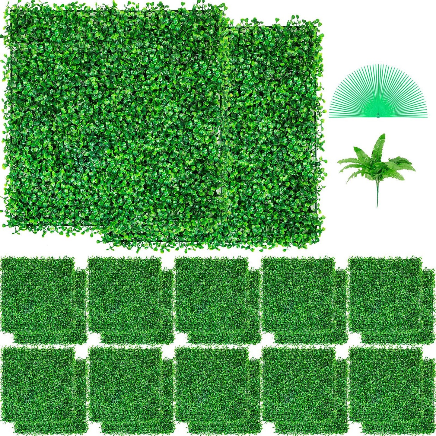 Set of artificial boxwood hedge panels with lush green leaves for decorative privacy walls