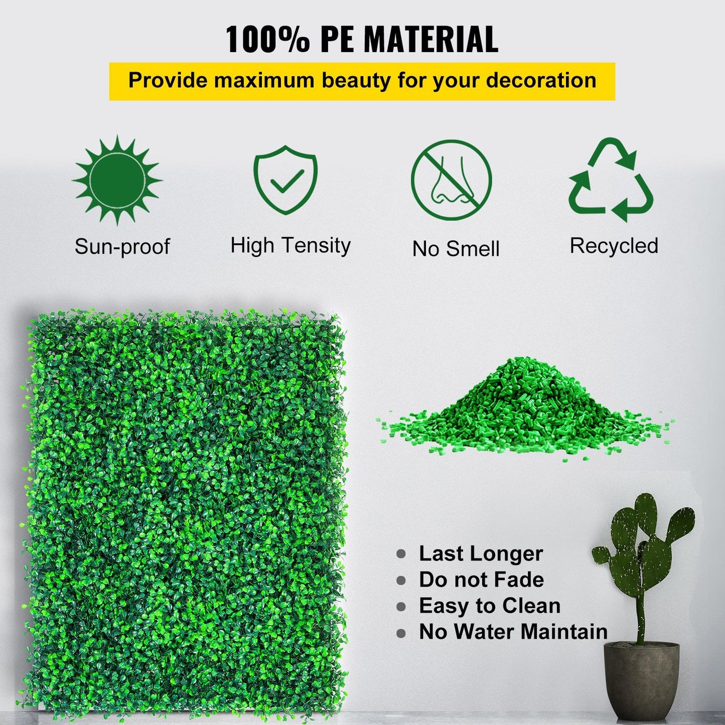 Artificial boxwood hedge panels made from 100% PE material with sun-proof, high density, no smell, and recycled features