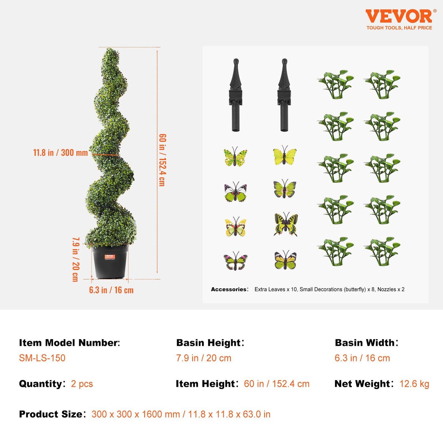 Artificial boxwood topiary tree set with spiral design, butterfly decorations, and green foliage accessories