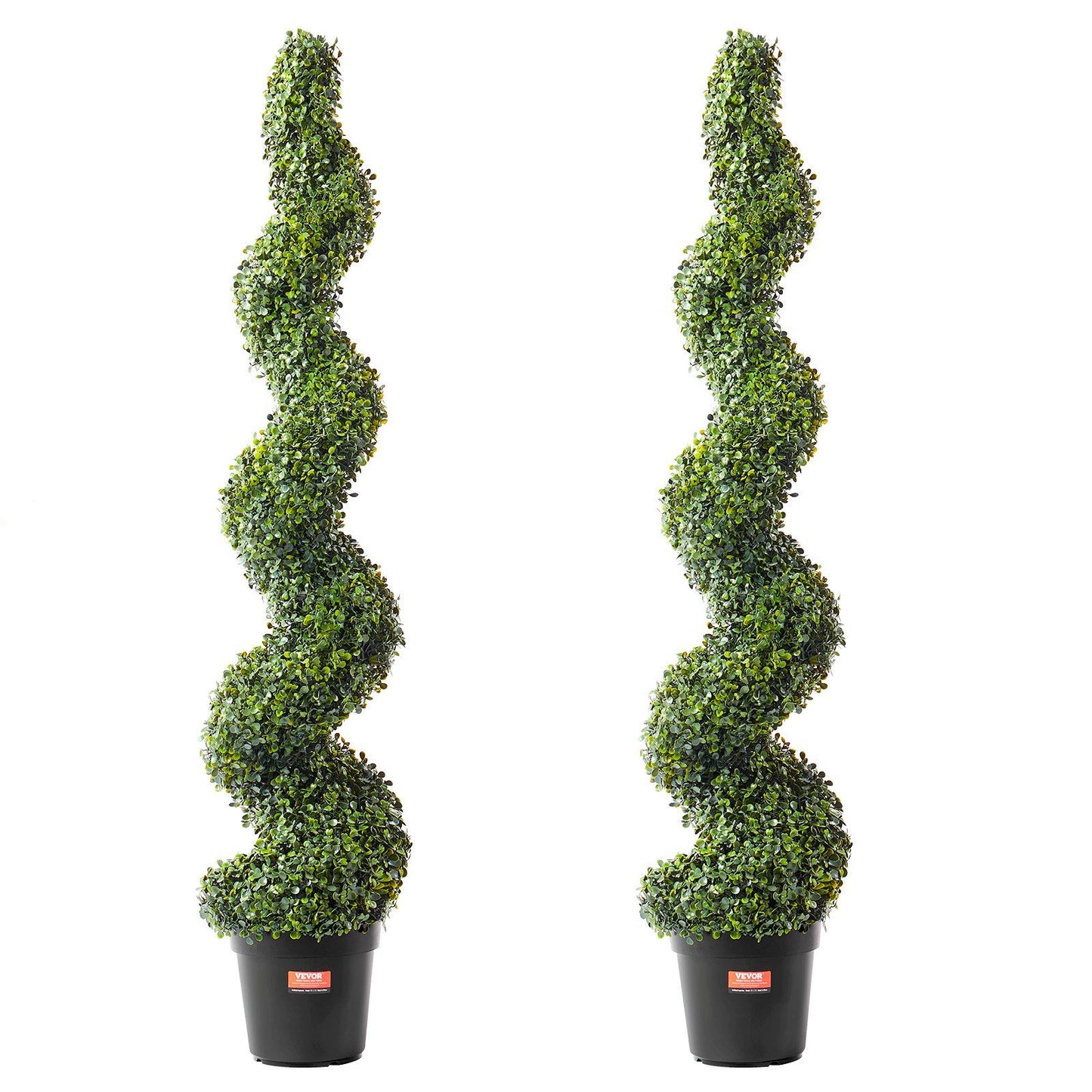 Artificial boxwood topiary tree set with spiral shape in black pots for indoor or outdoor decor