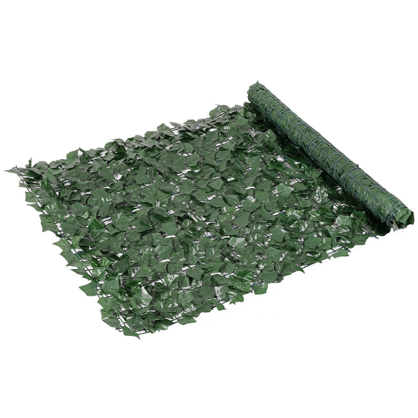 Rolled artificial ivy privacy fence with dense green leaves for outdoor decoration and privacy screening