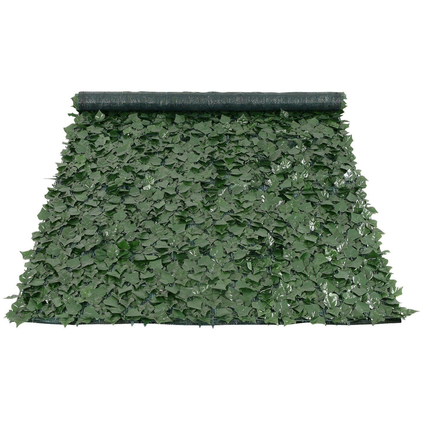 Roll of artificial ivy privacy fence with dense green leaves for outdoor privacy and décor
