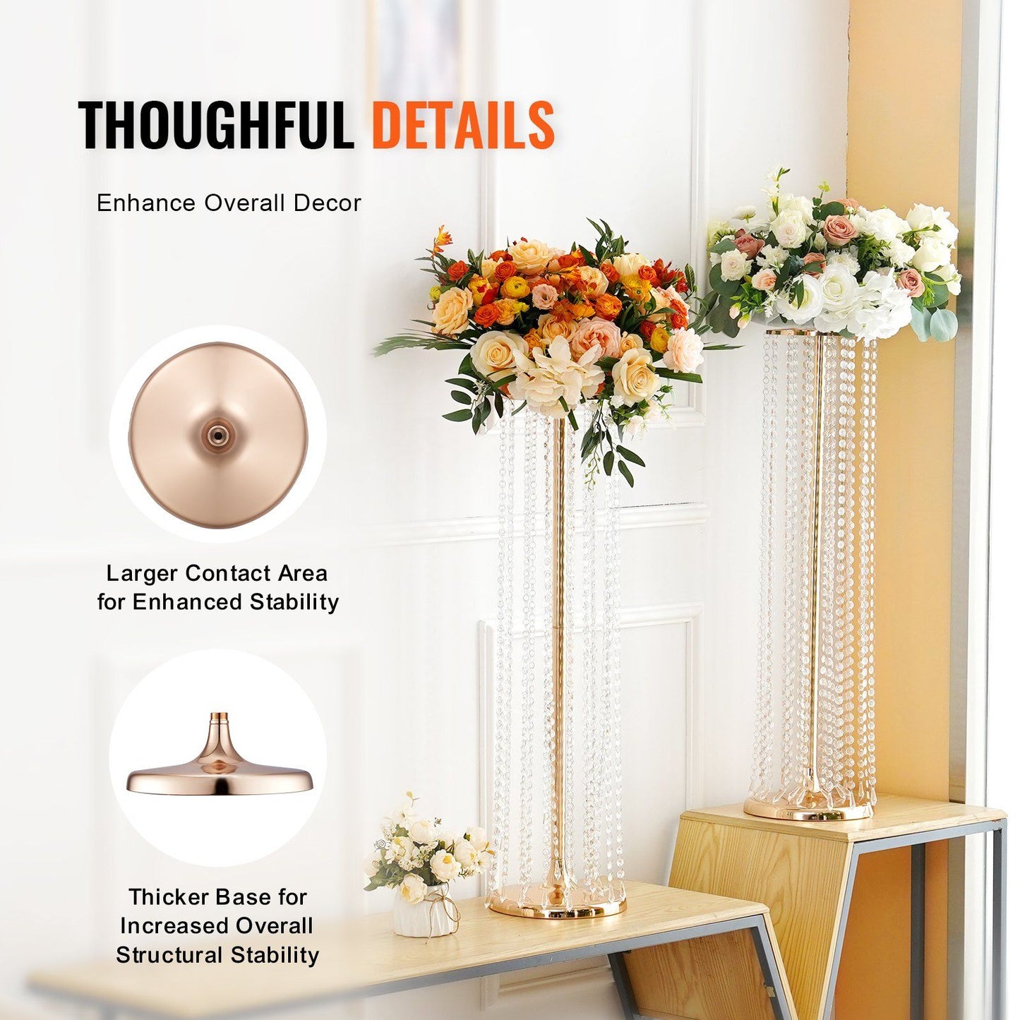 Elegant crystal wedding flower stand with thicker base and larger contact area for enhanced stability and decor