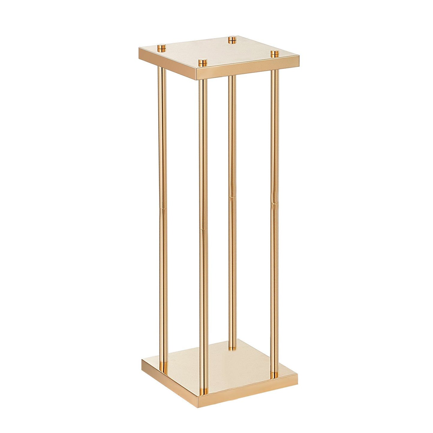Elegant gold metal wedding flower stands with square top and base for floral display