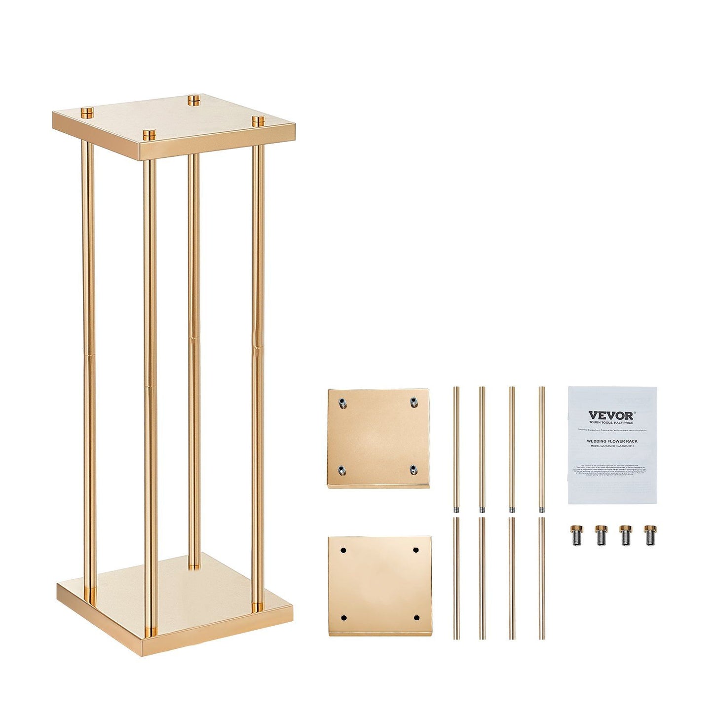 Gold metal wedding flower stands kit with square bases and rods for elegant event decor