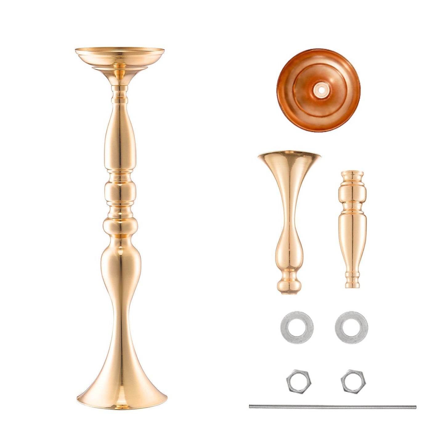 Gold wedding flower stands with detachable parts and assembly hardware from FauxMart.com