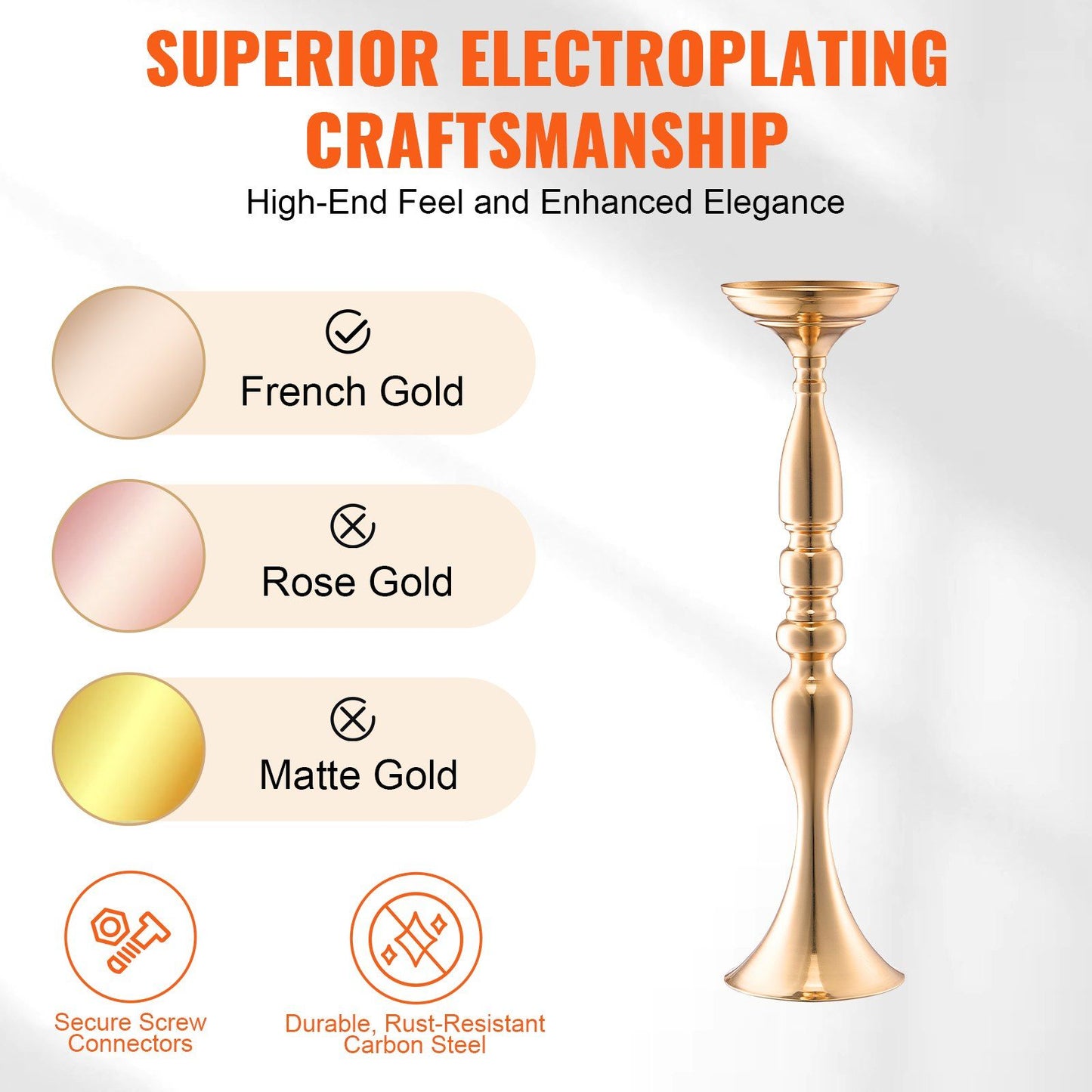 French gold wedding flower stand with superior electroplating craftsmanship and durable carbon steel