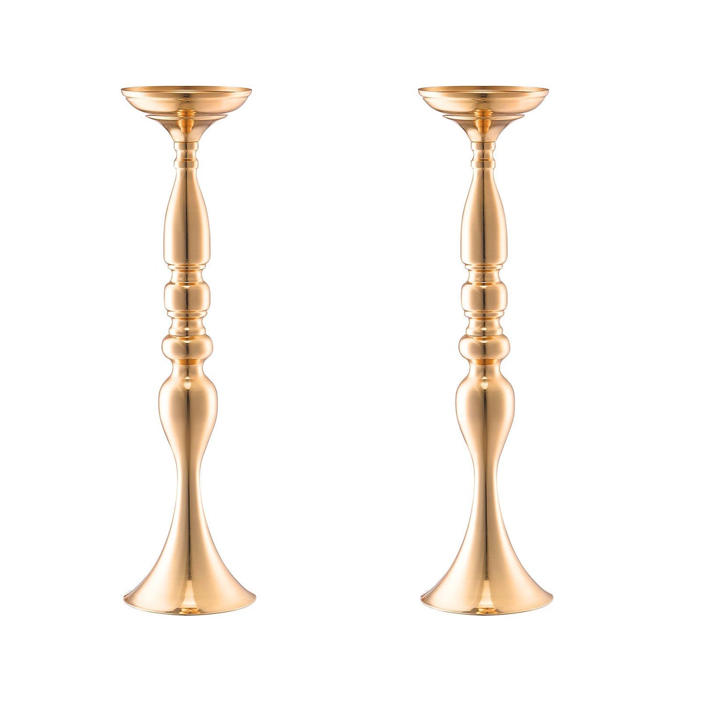 Pair of elegant gold wedding flower stands with smooth polished finish for event decoration