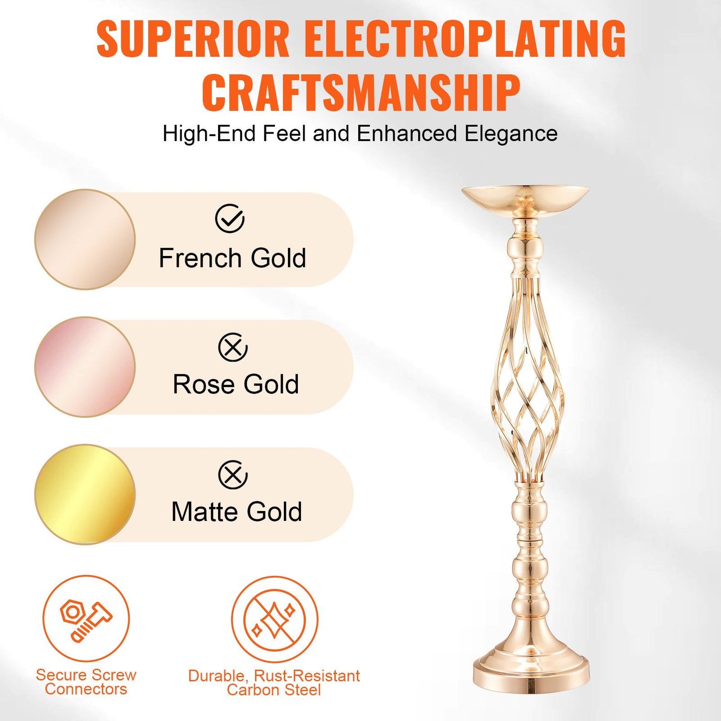 Elegant gold wedding table flower stand with superior electroplating and durable rust-resistant carbon steel