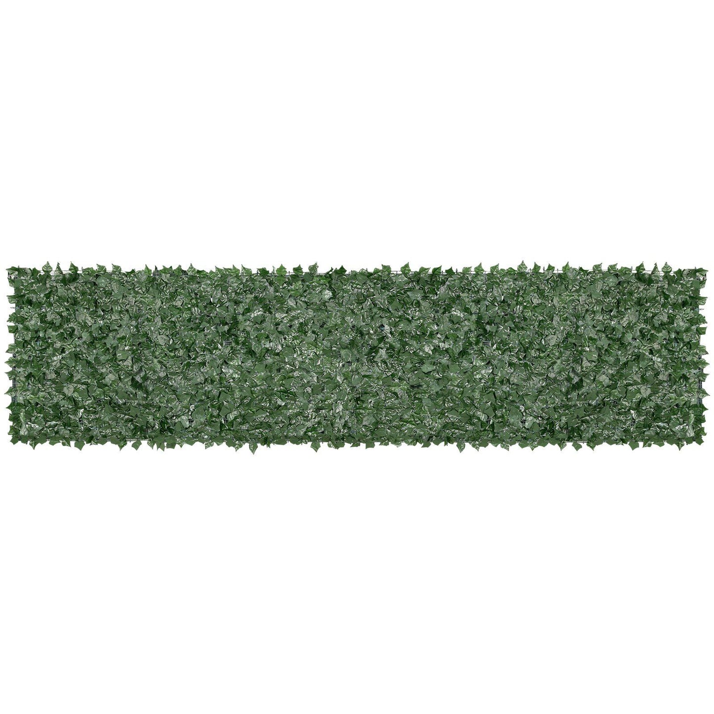 Green artificial ivy privacy screen with mesh backing panel for outdoor fence privacy