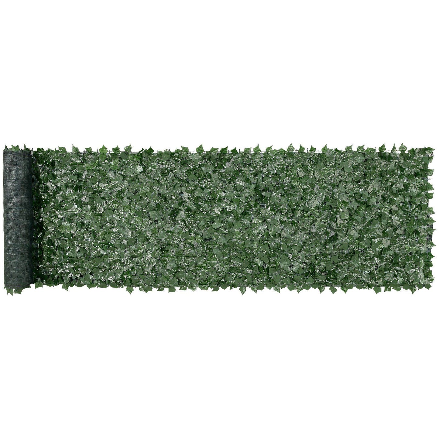 FauxMart privacy screen with mesh backing featuring green artificial leaves for outdoor privacy