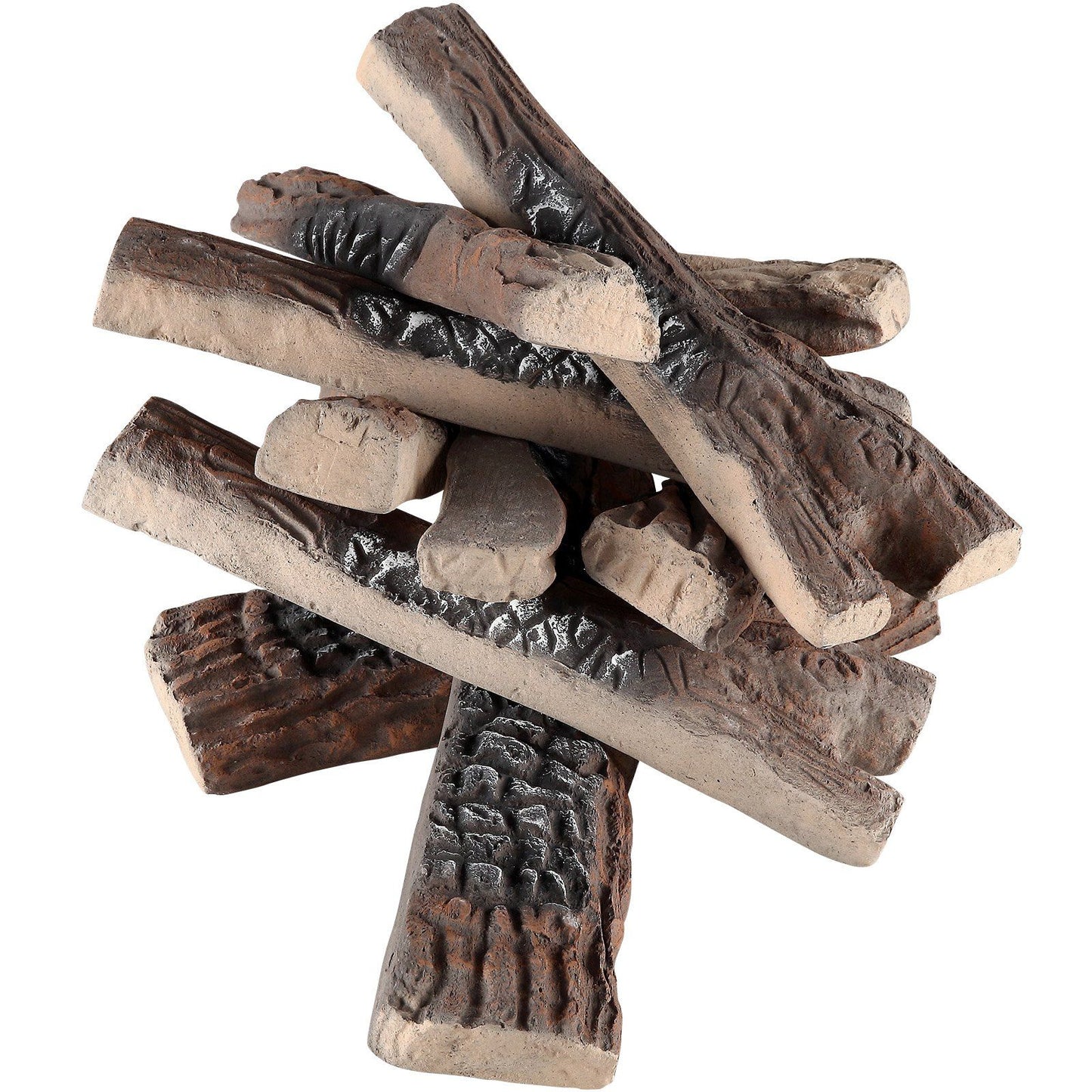 Stack of realistic gas fireplace logs with detailed charred and wood textures from FauxMart.com
