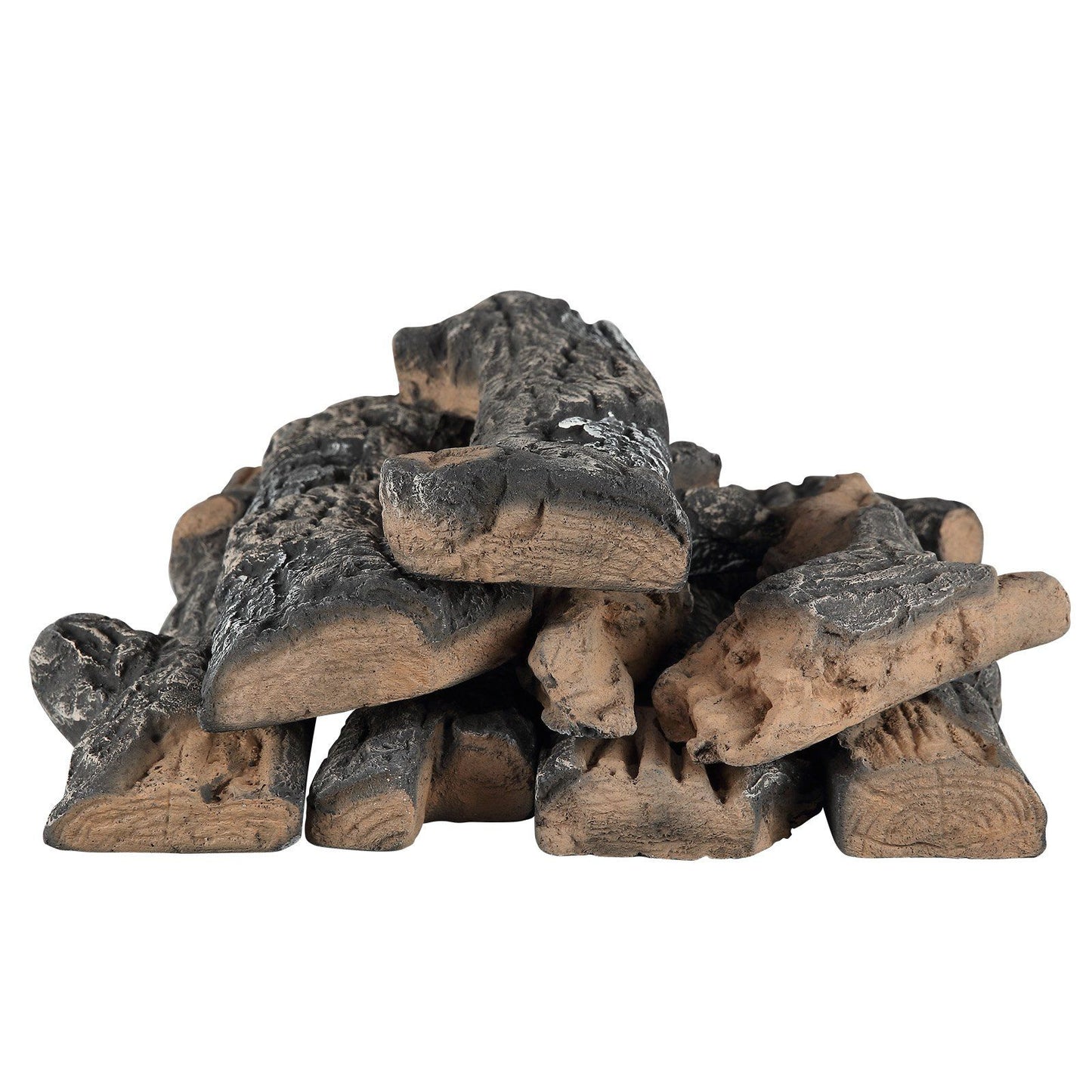 Realistic oak gas fire logs set with detailed charred and textured wood appearance