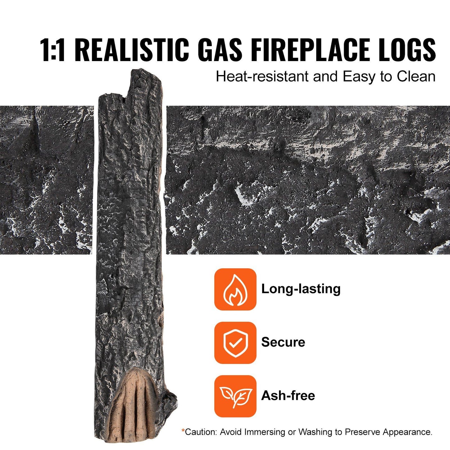 Realistic oak gas fire logs set with heat-resistant, long-lasting, secure, and ash-free features