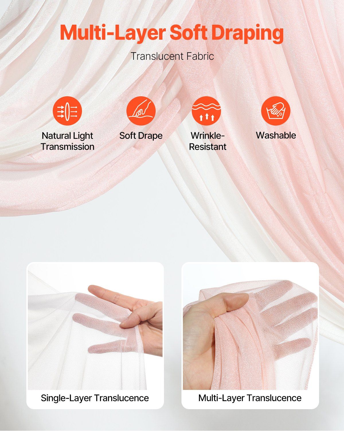 Multi-layer soft draping fabric for artificial wedding arch flowers kit showing natural light transmission and wrinkle resistance