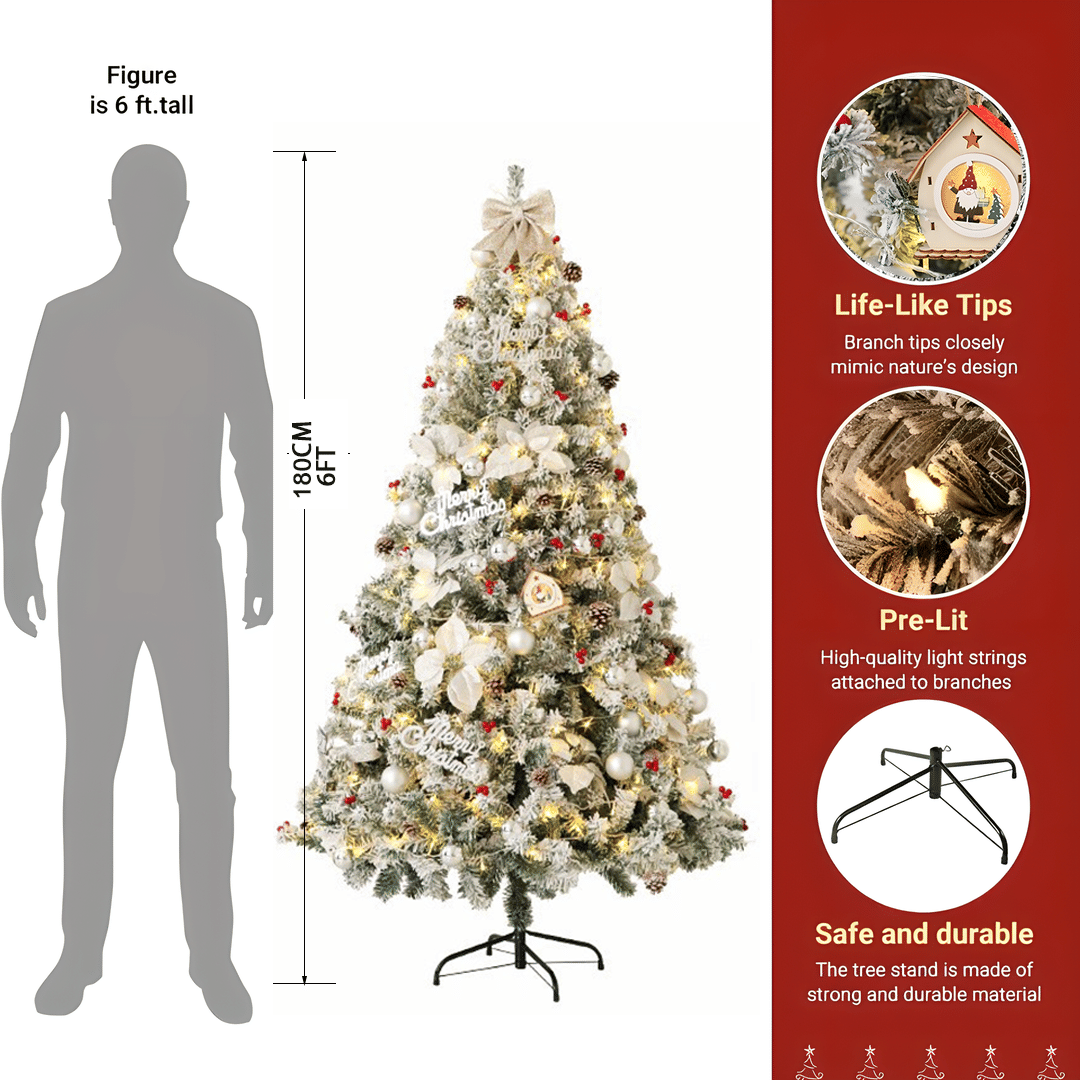 White snow Christmas tree 7ft indoor outdoor with life-like tips and pre-lit warm white lights