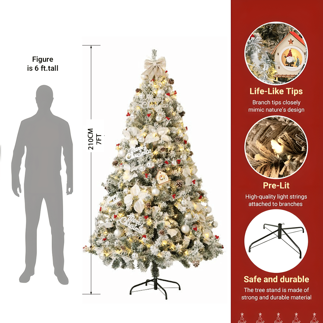 White snow Christmas tree 7ft indoor outdoor with life-like tips pre-lit branches and durable stand