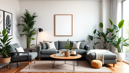 A stylish living room decorated with artificial plants