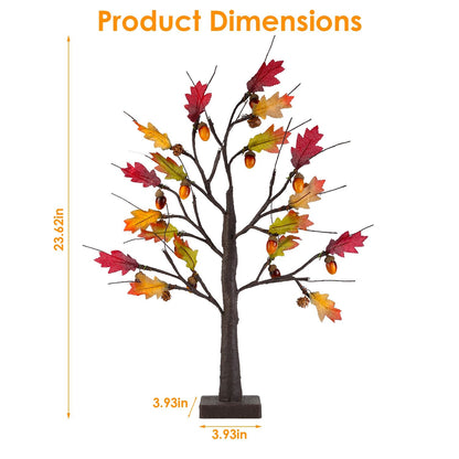 FauxMart artificial autumn tree with colorful leaves and acorns measuring 23.62 inches tall and 3.93 inches wide