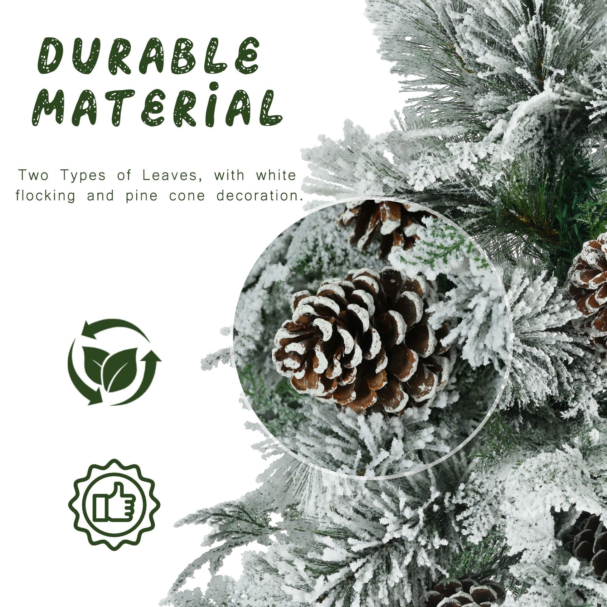 Close-up of pine cone and white flocking on 4ft pre-lit snow flocked Christmas tree from FauxMart.com