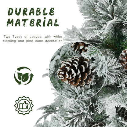 Close-up of pine cone and white flocking on 4ft pre-lit snow flocked Christmas tree from FauxMart.com