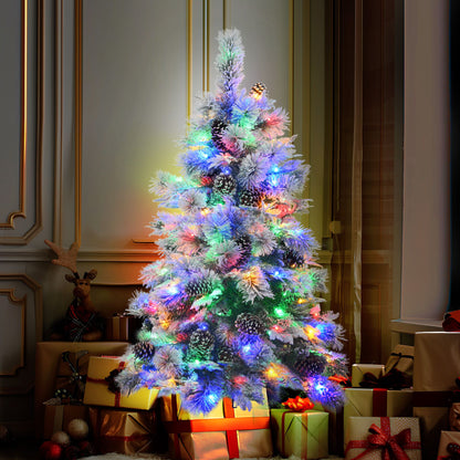 4ft pre-lit snow flocked Christmas tree with multicolor lights and pinecone decorations from FauxMart.com