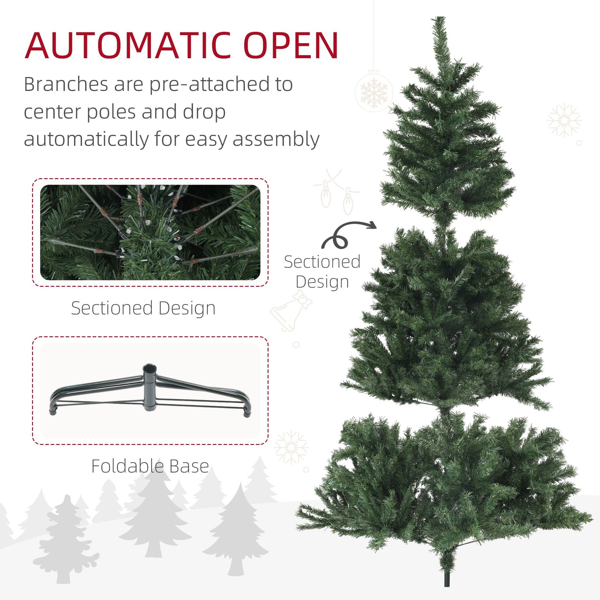 6ft artificial Christmas tree with sectioned design and foldable base for easy setup