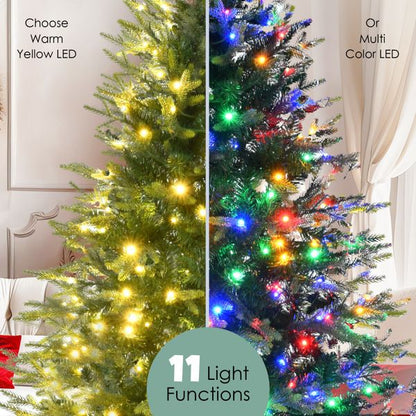 6ft pre-lit Aspen fir Christmas tree with warm yellow and multi-color LED lights and 11 light functions