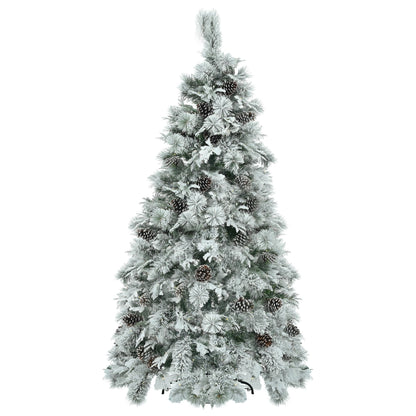 FauxMart.com 6ft pre-lit Christmas tree with snow flocking and pinecone accents for holiday decor