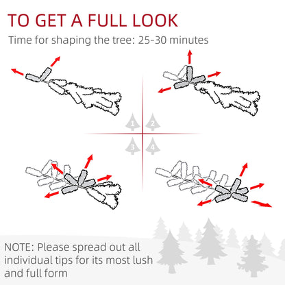 Instructions for shaping a 6ft white artificial Christmas tree for a full, lush appearance.