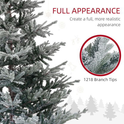 7.5ft snow flocked artificial Christmas tree featuring realistic branch tips for a full appearance