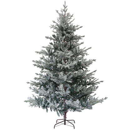 7.5ft snow flocked artificial Christmas tree with a full and festive design for holiday decorating