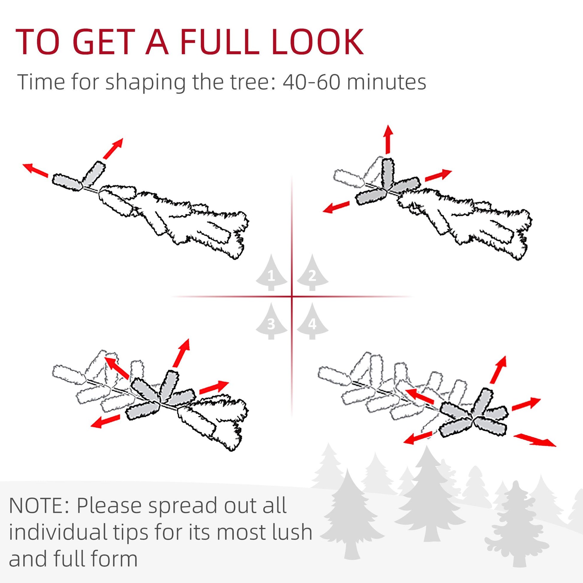 Instructions for shaping a 7.5ft snow flocked artificial Christmas tree for a full look