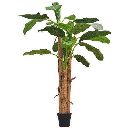 Realistic 98 inch fake banana plant with green leaves and textured natural trunk in decorative pot