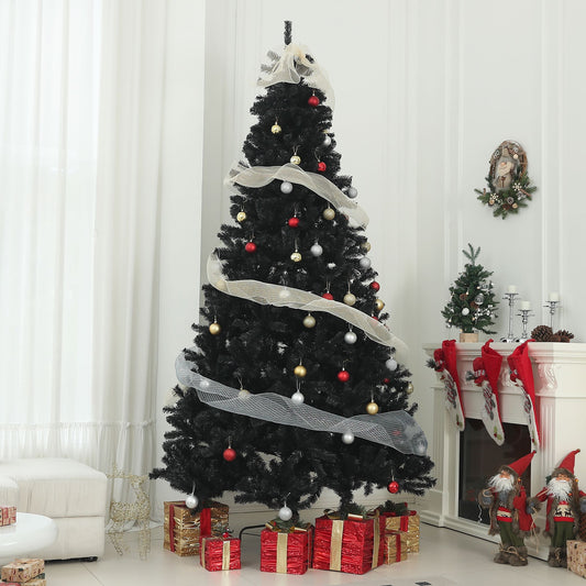 9ft black artificial Christmas tree adorned with ornaments and ribbons for festive holiday decor