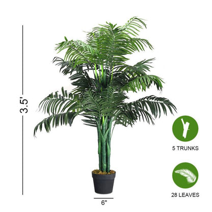 Artificial areca palm tree with 5 trunks and 28 lush green leaves in a stylish pot