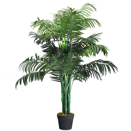 Lifelike artificial areca palm tree in a black pot for home or office decoration