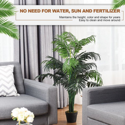 Artificial areca palm tree in a living room, easy to maintain and enhances home decor