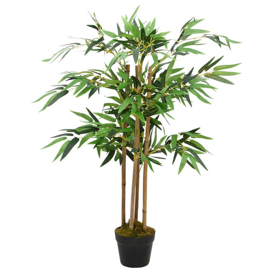 Artificial bamboo plant 35 inch in a black pot with realistic green leaves and sturdy stems