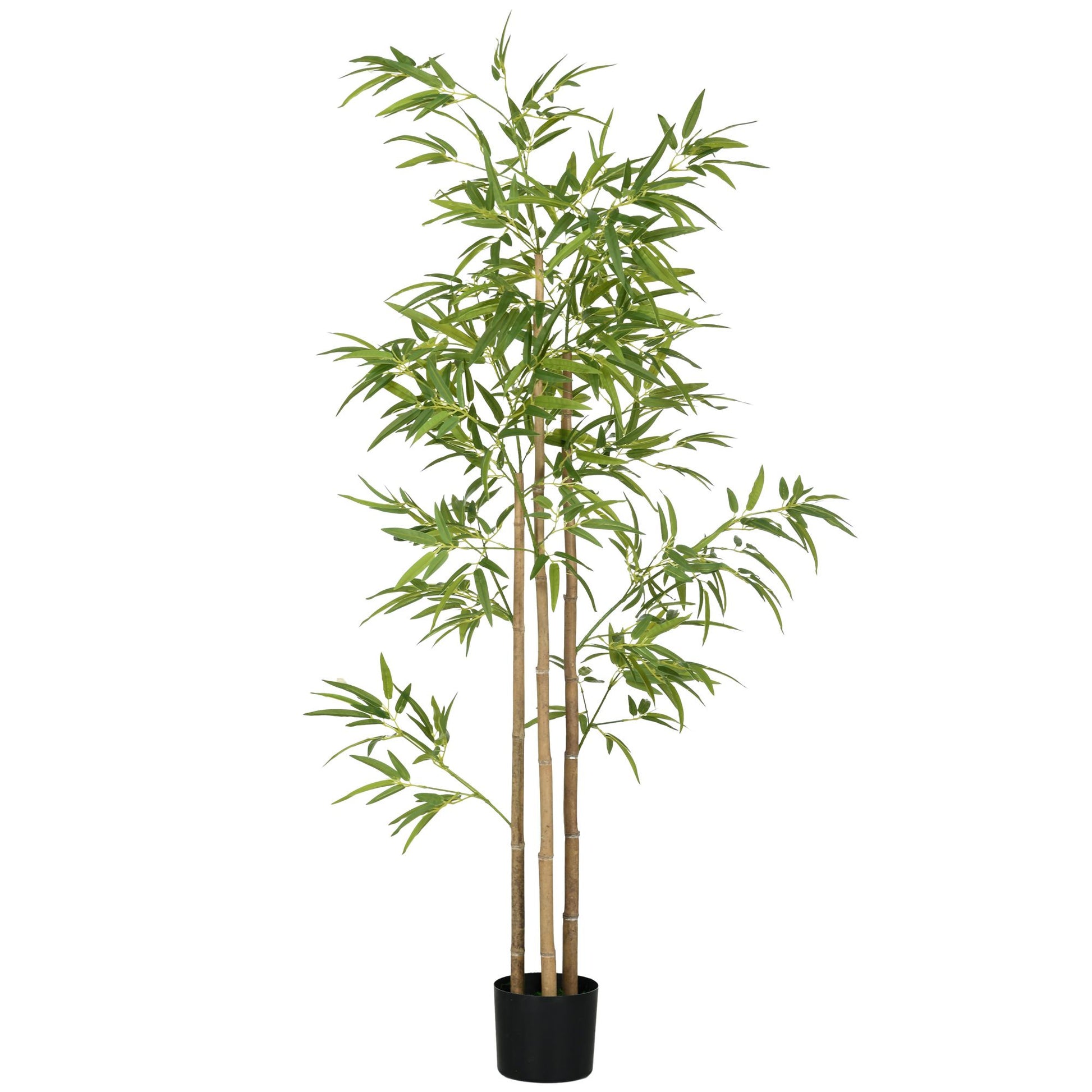 Artificial bamboo tree 6ft with green leaves and brown stems in black pot from FauxMart.com