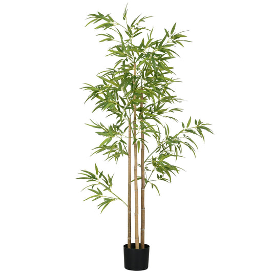 Artificial bamboo tree 6ft with green leaves and brown stems in black pot from FauxMart.com