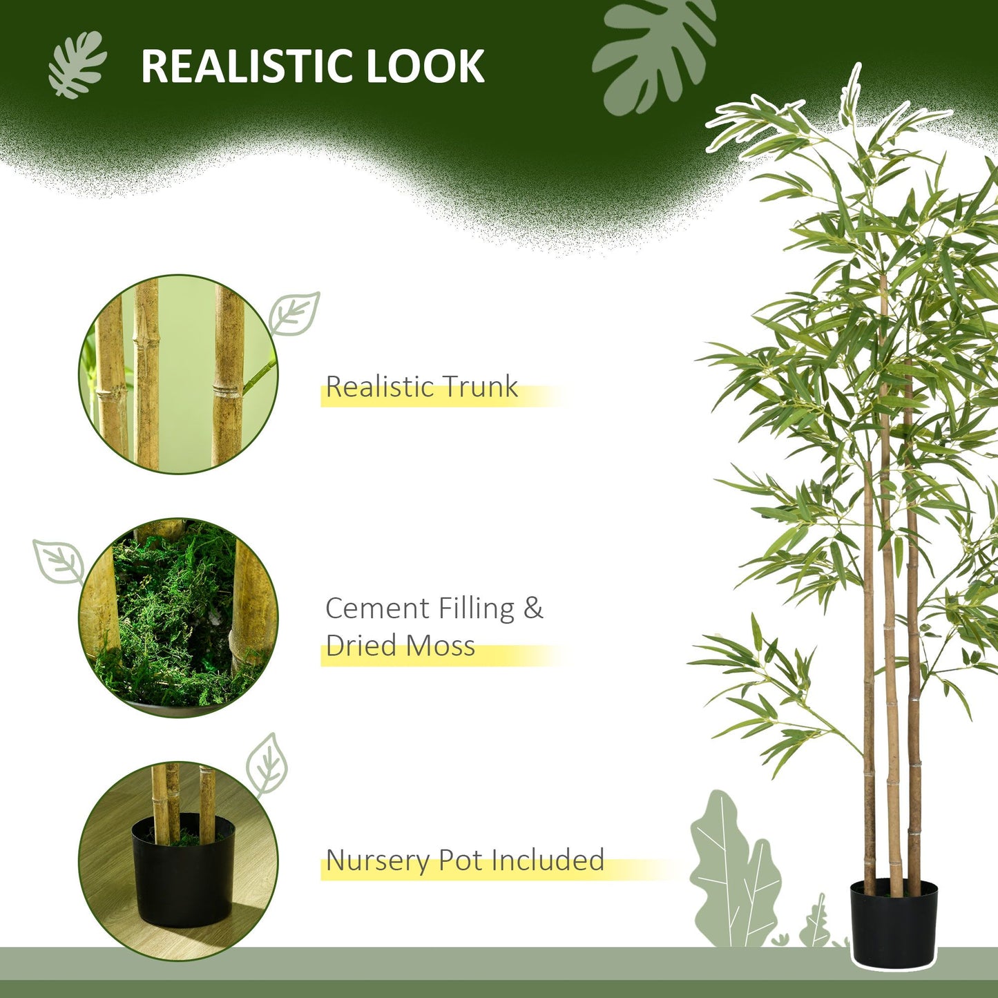 6ft artificial bamboo tree with realistic trunk, cement filling, dried moss, and nursery pot included