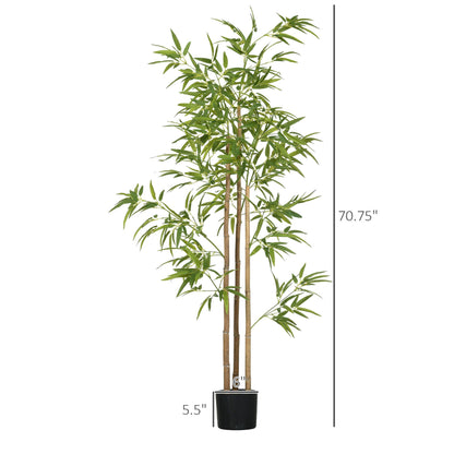 Artificial bamboo tree 6ft tall with green leaves and brown stems in a black pot