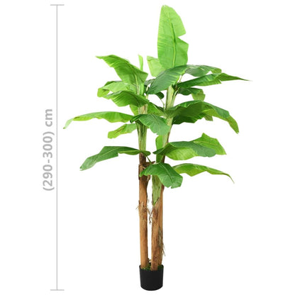 Tall artificial banana tree decor with vibrant green leaves and realistic brown trunks in a black pot