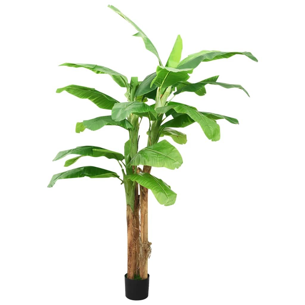 Tall artificial banana tree decor with large green leaves in a black pot for indoor home decoration