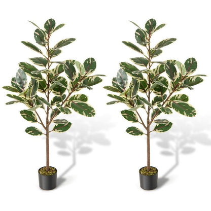 Two artificial bird of paradise plant arrangements in black pots, perfect for home decor