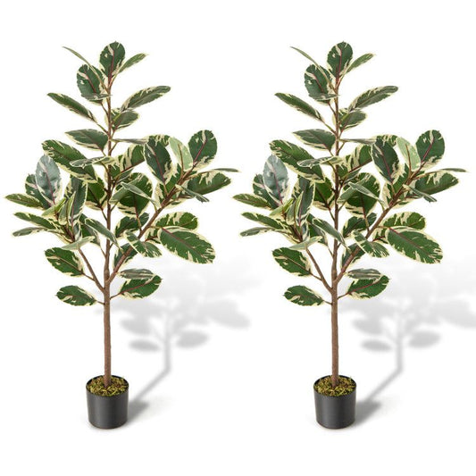 Two artificial bird of paradise plant arrangements in black pots, perfect for home decor