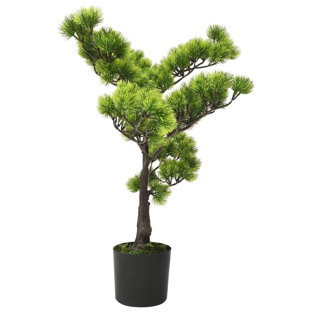 Artificial bonsai tree with pot featuring lush green foliage in a simple black container